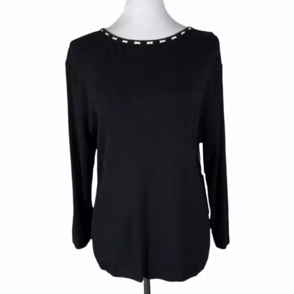 NWT Finity Black Sweater Woven Neckline Sz. XL 90s Minimalist